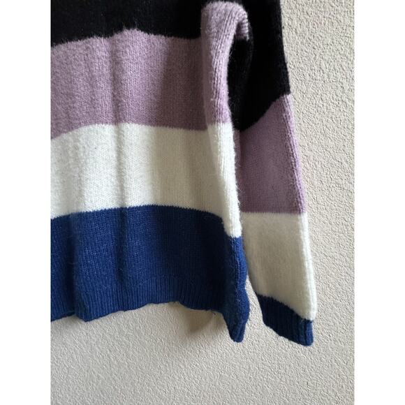 Volcom Sweater Women’s M/L Blue‎ Black Knit Stripe Colorful Oversized Comfy - Picture 3 of 7